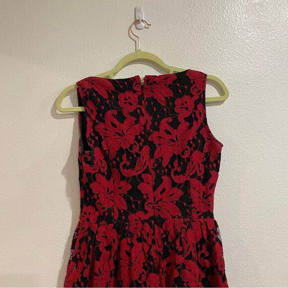 BB Dakota Red Lace Sleeveless Midi Fit Flare Dress Sz 4 - Picture 7 of 11